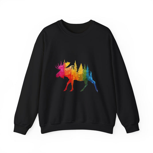 Moose Forest Crewneck Sweatshirt — LGBTQIA Wilderness Silhouette