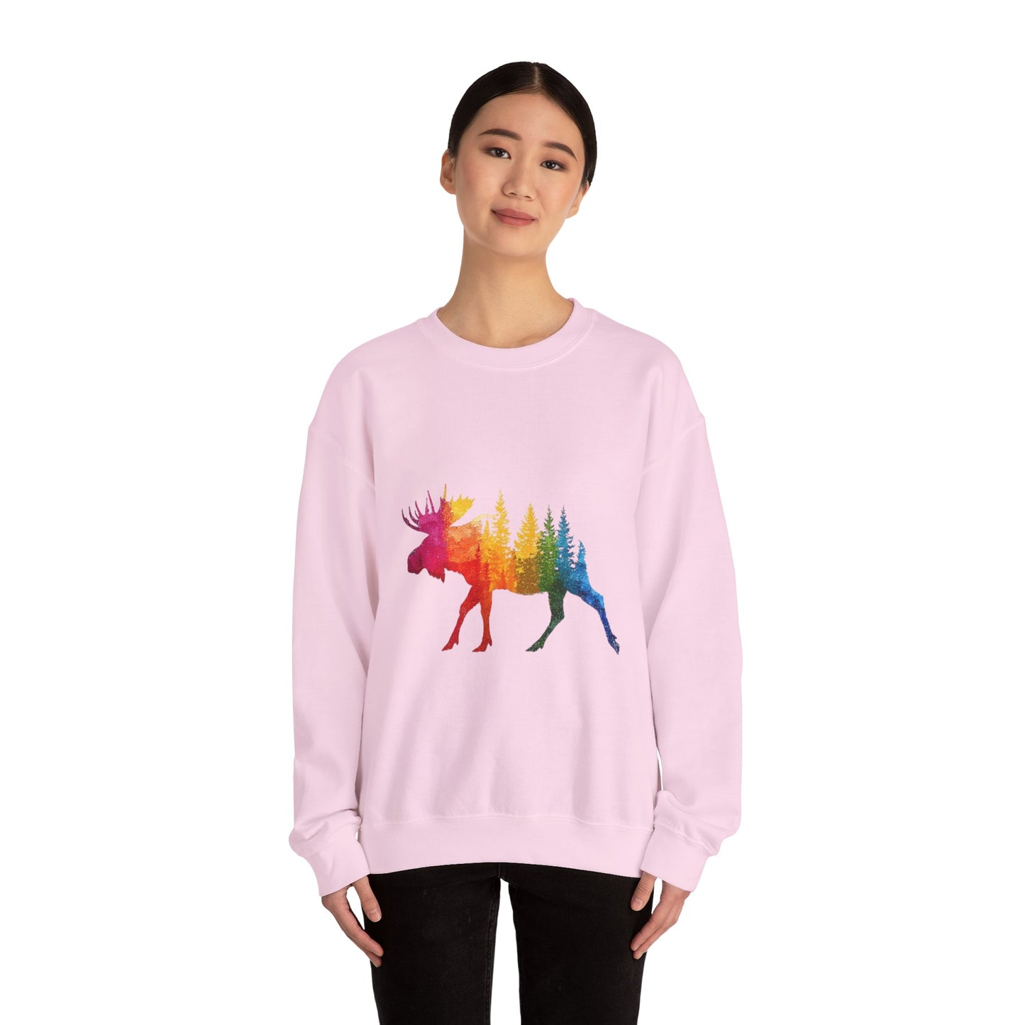 Moose Forest Crewneck Sweatshirt — LGBTQIA Wilderness Silhouette