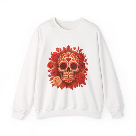 Colorful Sugar Skull Sweatshirt, Unisex Crewneck Sweatshirt for Halloween, Unique Gift for Day of the Dead, Cozy Fall Fashion, Casual Wear