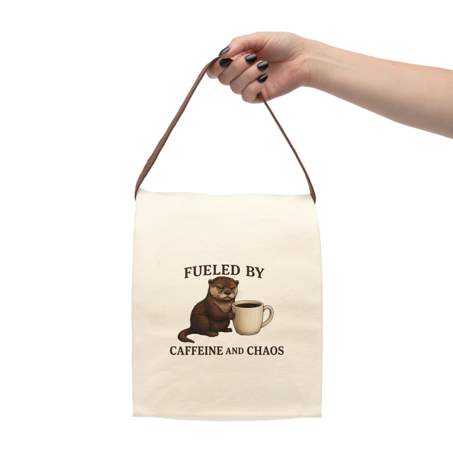 Canvas Lunch Bag — "Fueled by Caffeine and Chaos" Otter Design