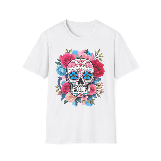 Colorful Floral Skull T-Shirt, Dia de los Muertos Tee, Casual Wear, Gifts for Her, Graphic Shirt, Boho Style Fashion