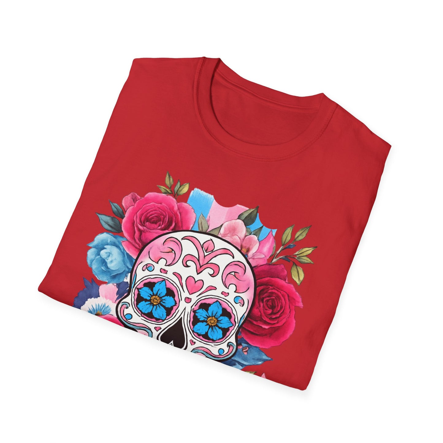 Colorful Floral Skull T-Shirt, Dia de los Muertos Tee, Casual Wear, Gifts for Her, Graphic Shirt, Boho Style Fashion