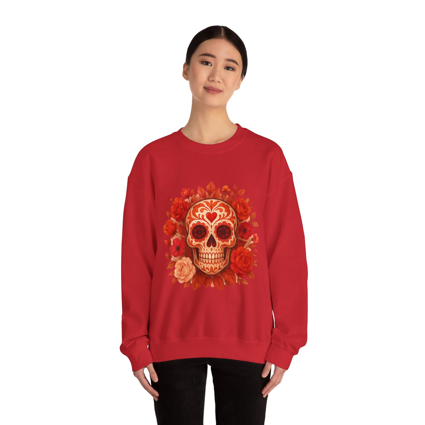 Colorful Sugar Skull Sweatshirt, Unisex Crewneck Sweatshirt for Halloween, Unique Gift for Day of the Dead, Cozy Fall Fashion, Casual Wear