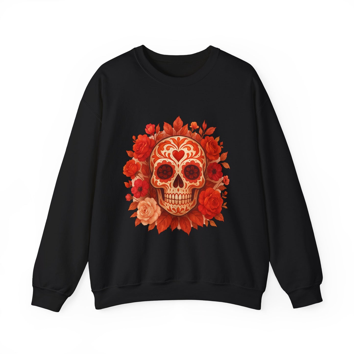 Colorful Sugar Skull Sweatshirt, Unisex Crewneck Sweatshirt for Halloween, Unique Gift for Day of the Dead, Cozy Fall Fashion, Casual Wear
