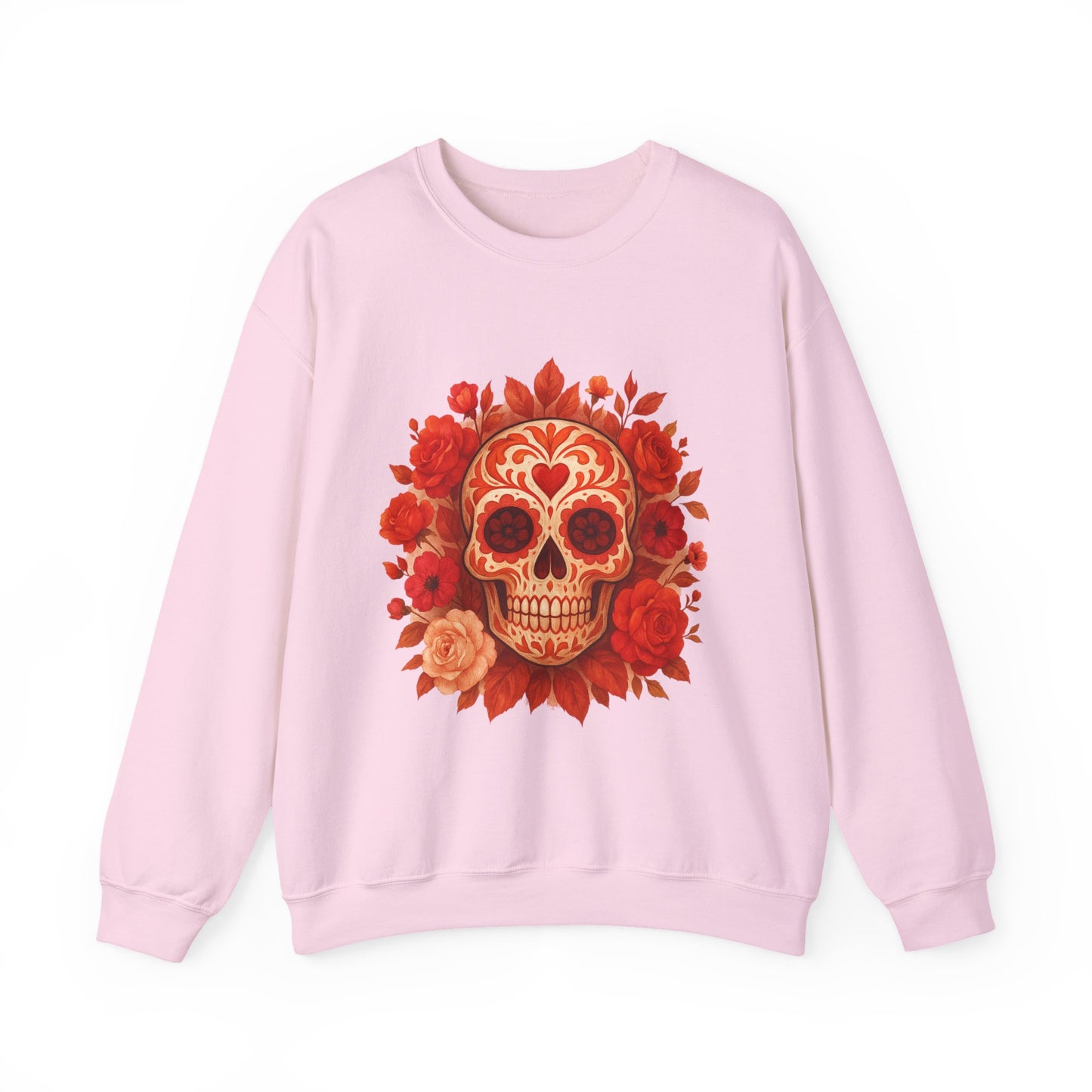 Colorful Sugar Skull Sweatshirt, Unisex Crewneck Sweatshirt for Halloween, Unique Gift for Day of the Dead, Cozy Fall Fashion, Casual Wear
