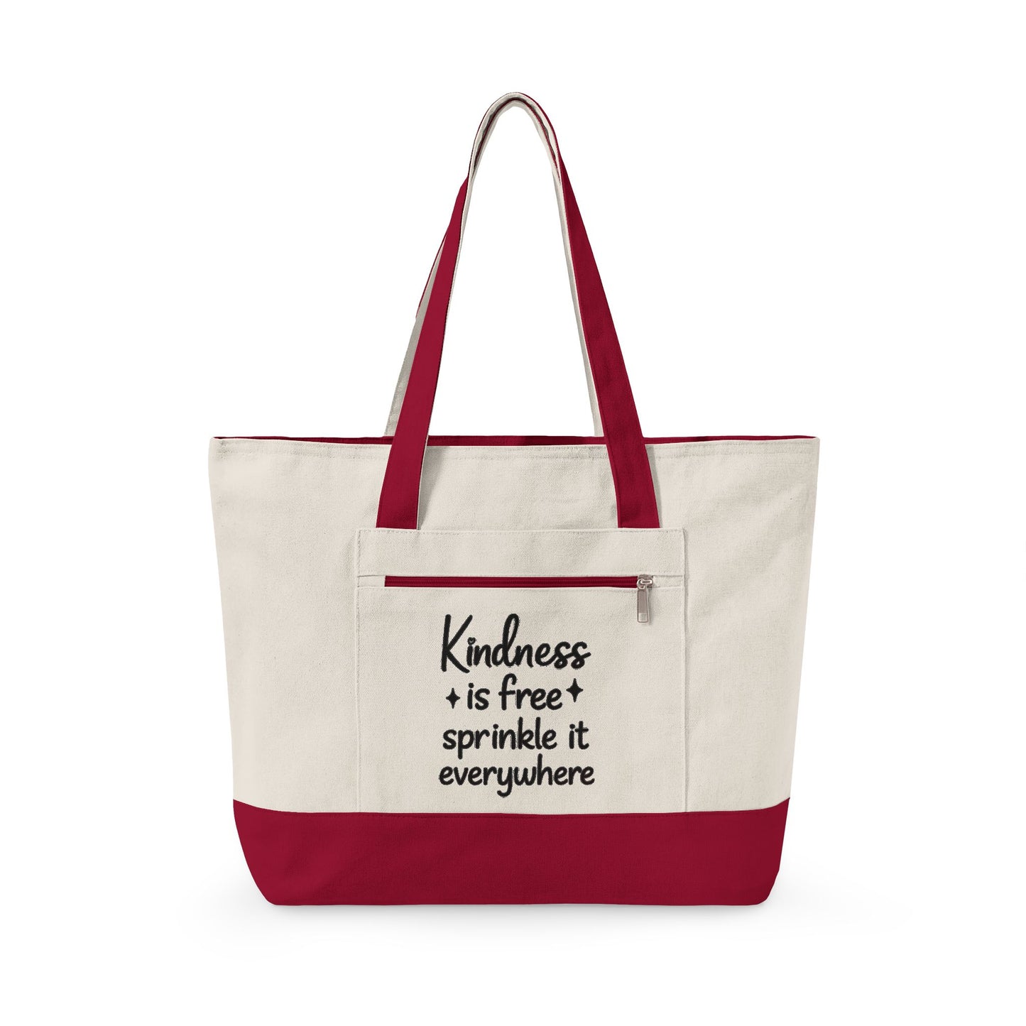 Canvas Tote Bag — “Kindness is Free, Sprinkle It Everywhere” Zippered Market Tote