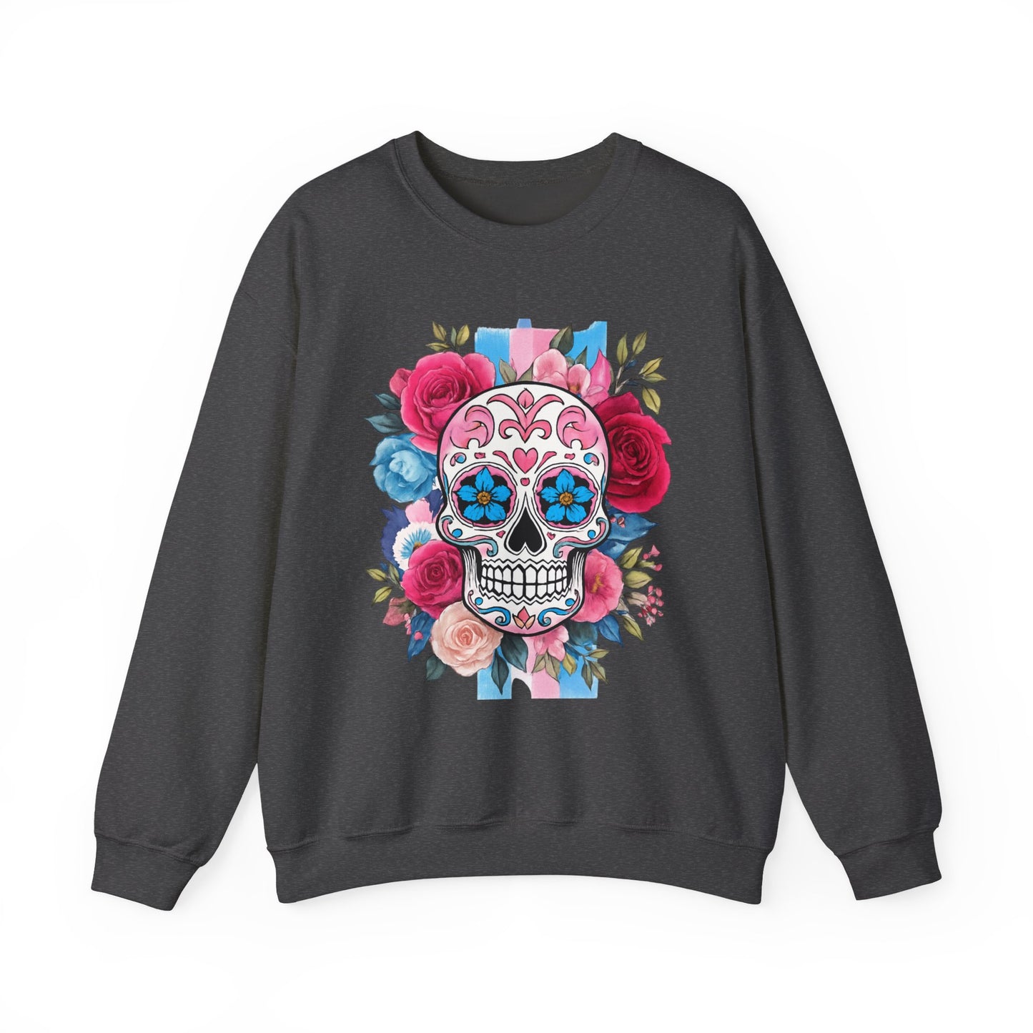 Colorful Sugar Skull Sweatshirt, Unisex Crewneck Sweatshirt for Halloween, Unique Gift for Day of the Dead, Cozy Fall Fashion, Casual Wear