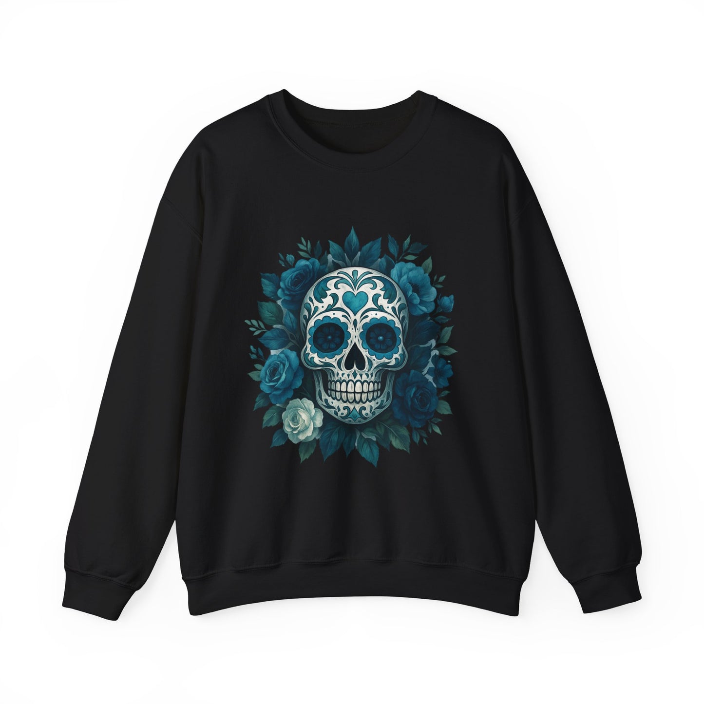 Colorful Sugar Skull Sweatshirt, Unisex Crewneck Sweatshirt for Halloween, Unique Gift for Day of the Dead, Cozy Fall Fashion, Casual Wear
