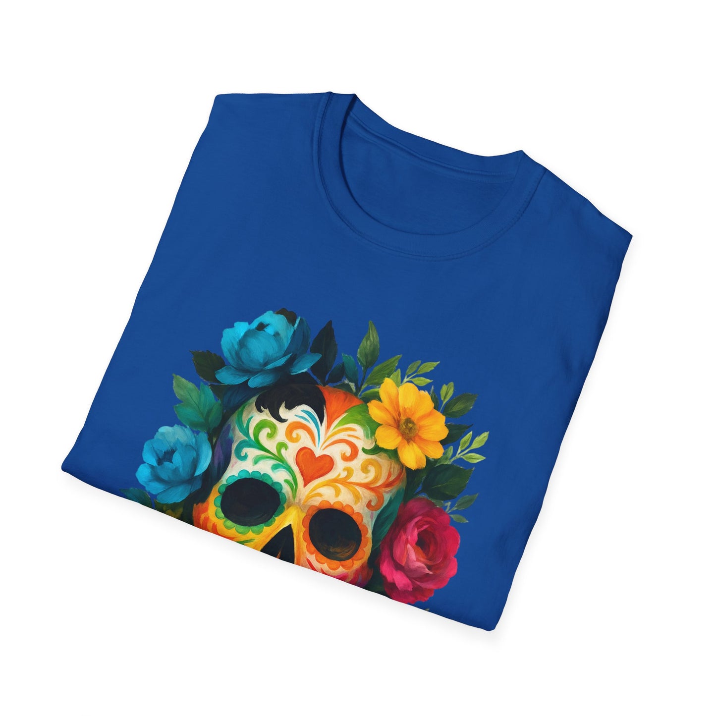 Colorful Floral Skull T-Shirt, Dia de los Muertos Tee, Casual Wear, Gifts for Her, Graphic Shirt, Boho Style Fashion