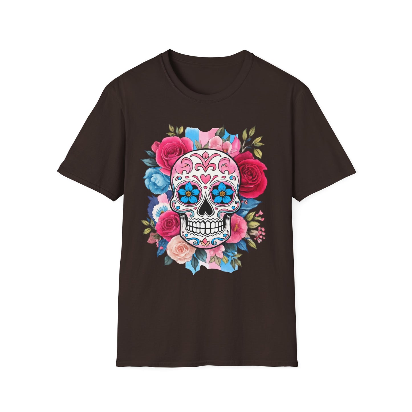 Colorful Floral Skull T-Shirt, Dia de los Muertos Tee, Casual Wear, Gifts for Her, Graphic Shirt, Boho Style Fashion
