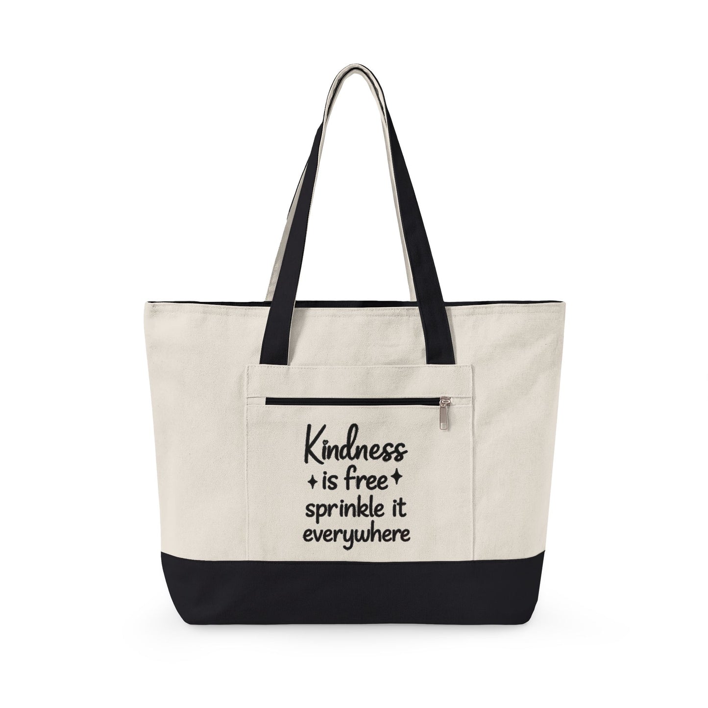 Canvas Tote Bag — “Kindness is Free, Sprinkle It Everywhere” Zippered Market Tote