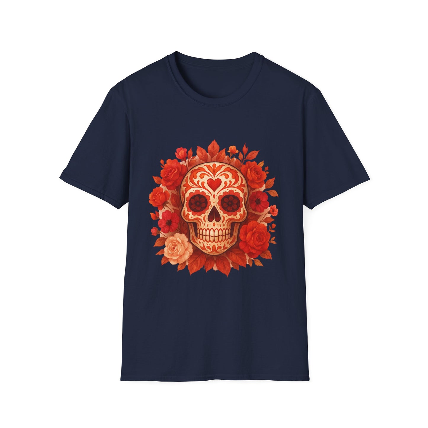 Colorful Floral Skull T-Shirt, Dia de los Muertos Tee, Casual Wear, Gifts for Her, Graphic Shirt, Boho Style Fashion