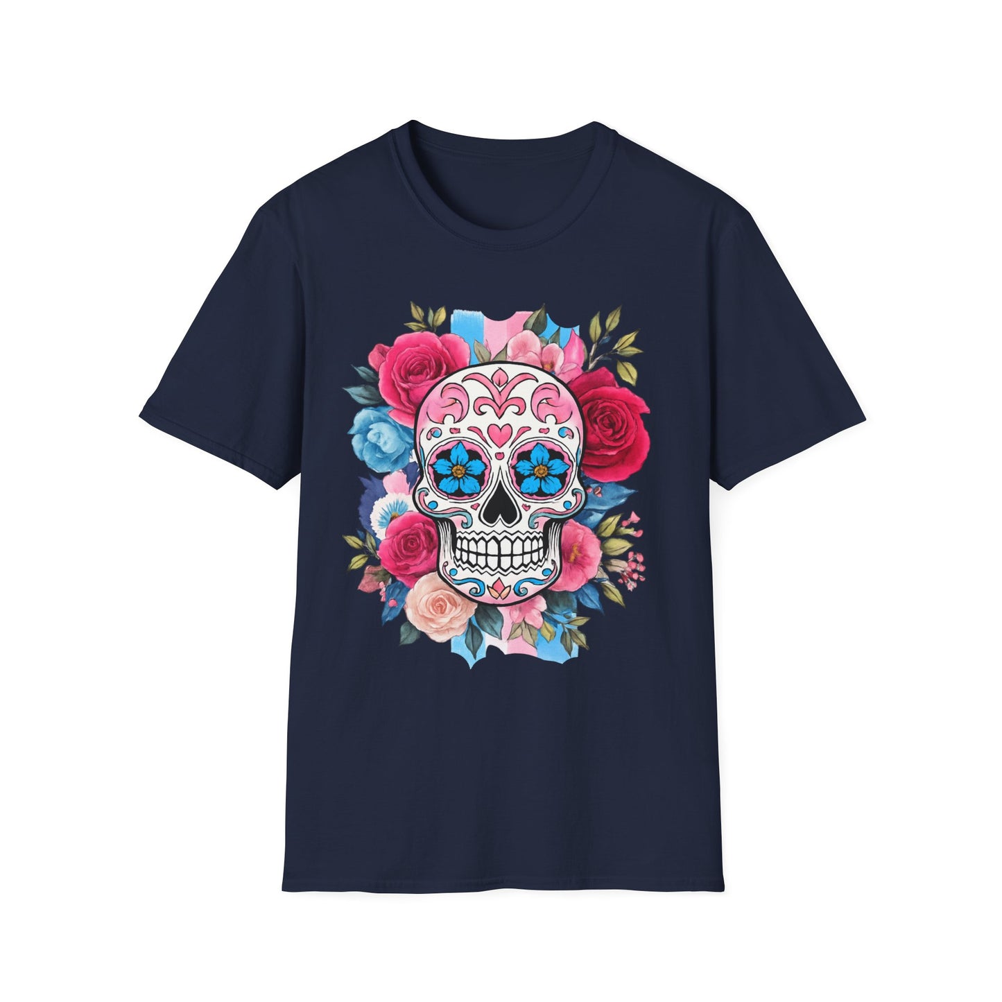 Colorful Floral Skull T-Shirt, Dia de los Muertos Tee, Casual Wear, Gifts for Her, Graphic Shirt, Boho Style Fashion