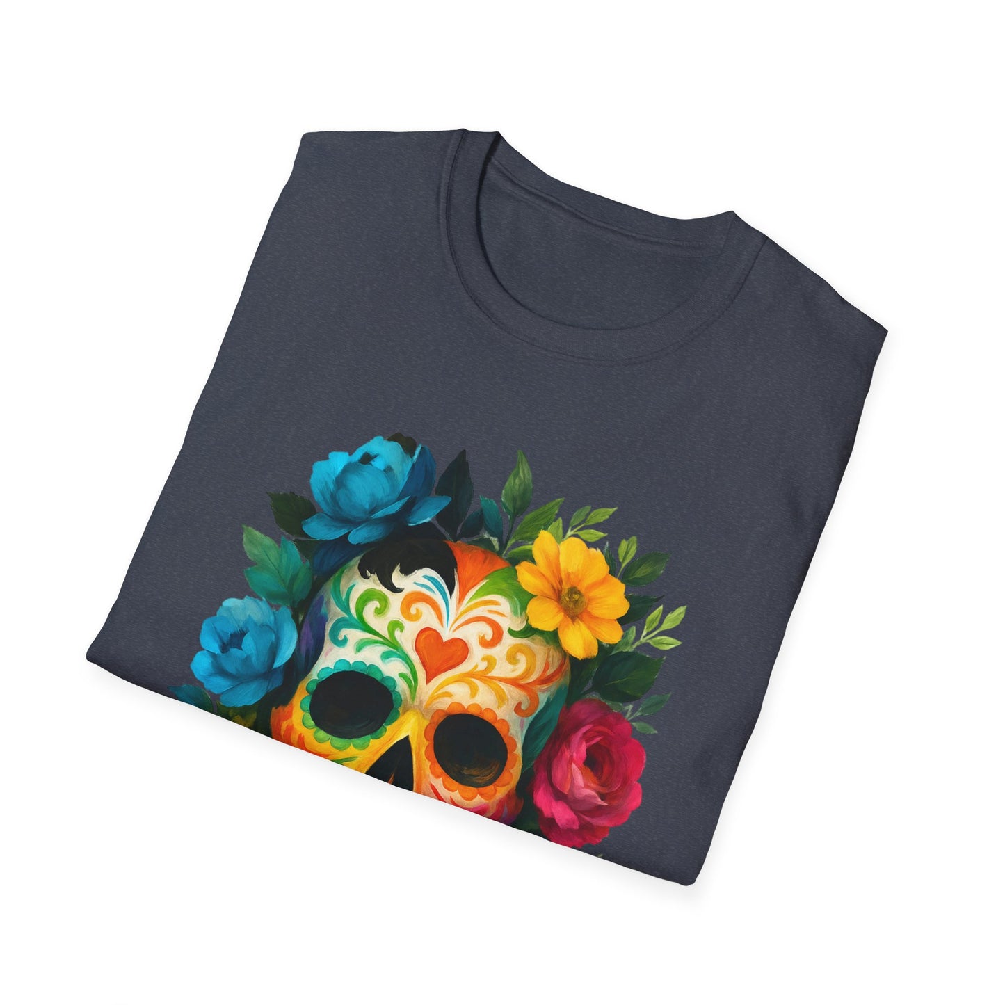 Colorful Floral Skull T-Shirt, Dia de los Muertos Tee, Casual Wear, Gifts for Her, Graphic Shirt, Boho Style Fashion