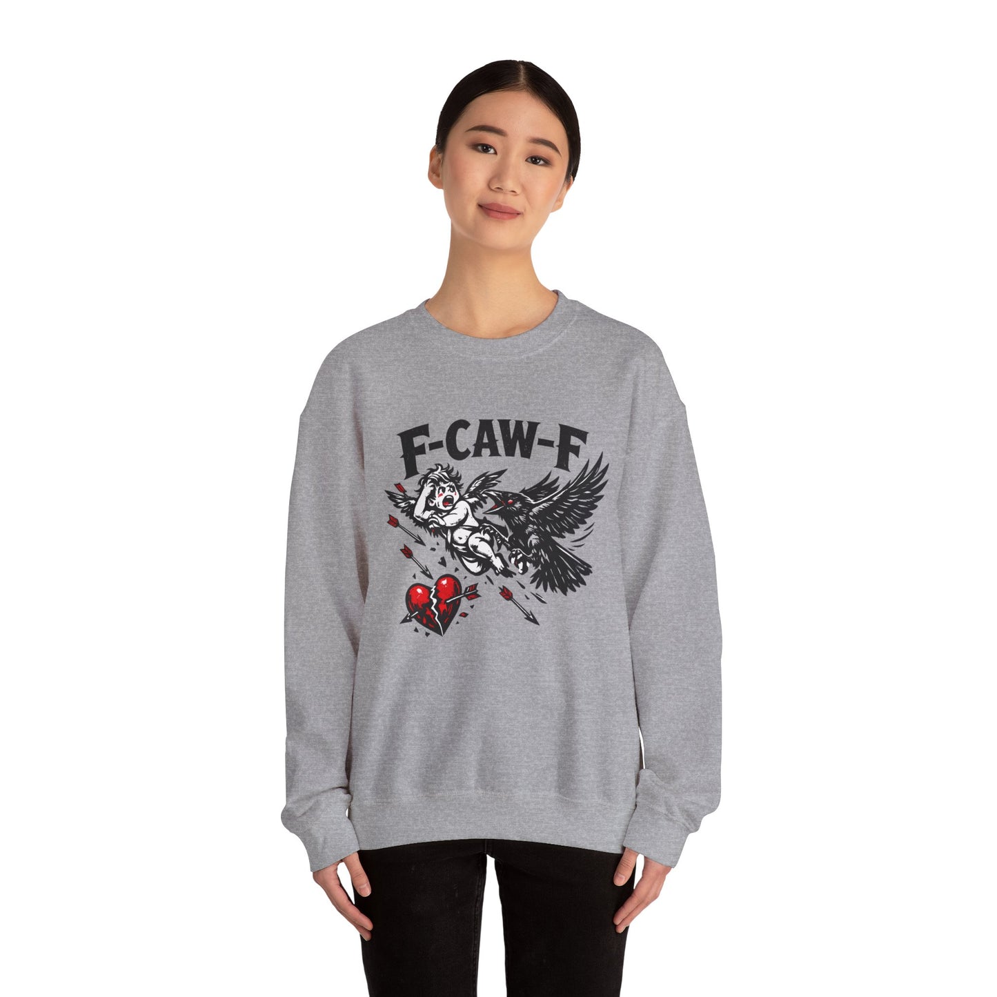 Anti-Valentine’s Day Crewneck Sweatshirt – F-CAW-F Crow Graphic, Funny Dark Humor Sweatshirt