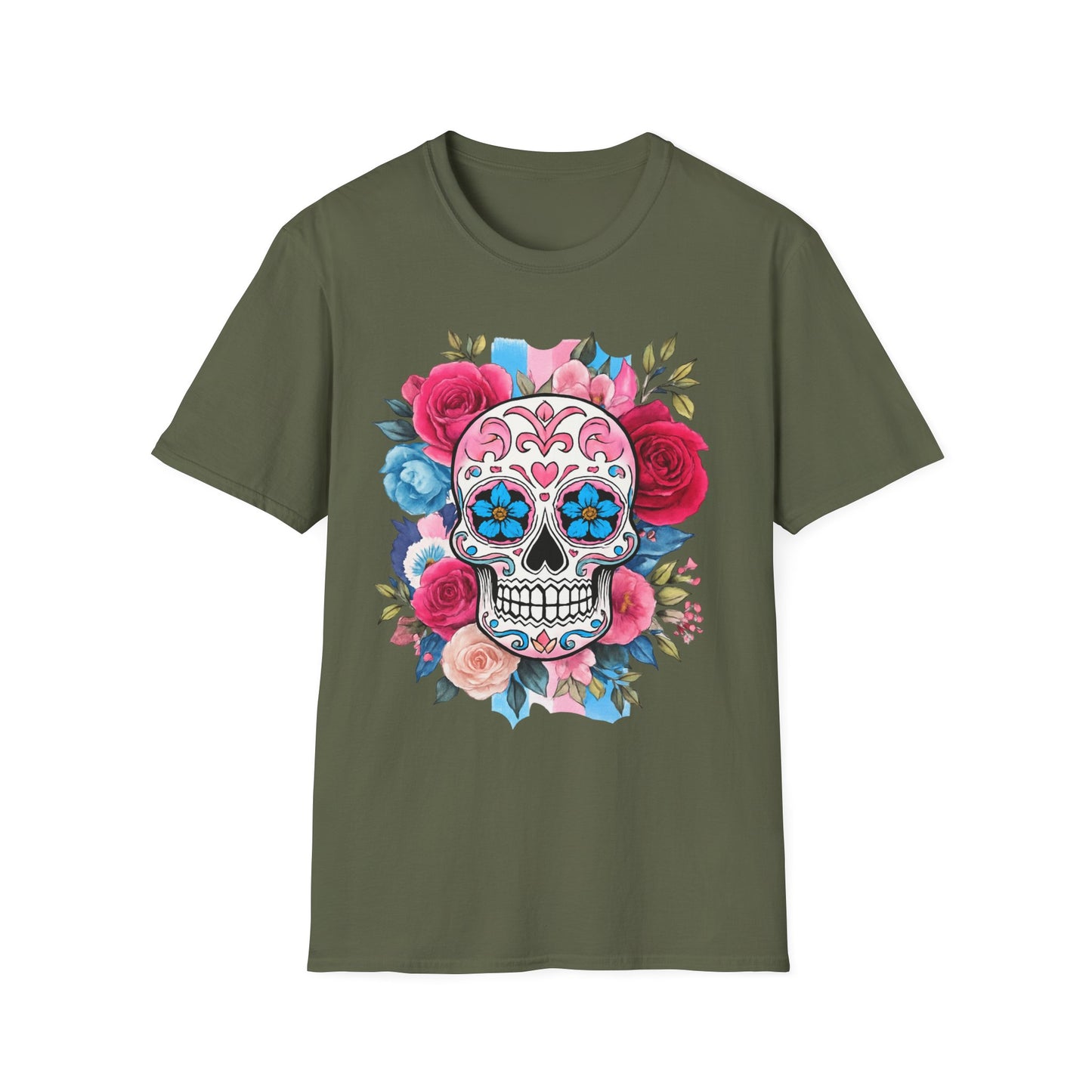 Colorful Floral Skull T-Shirt, Dia de los Muertos Tee, Casual Wear, Gifts for Her, Graphic Shirt, Boho Style Fashion