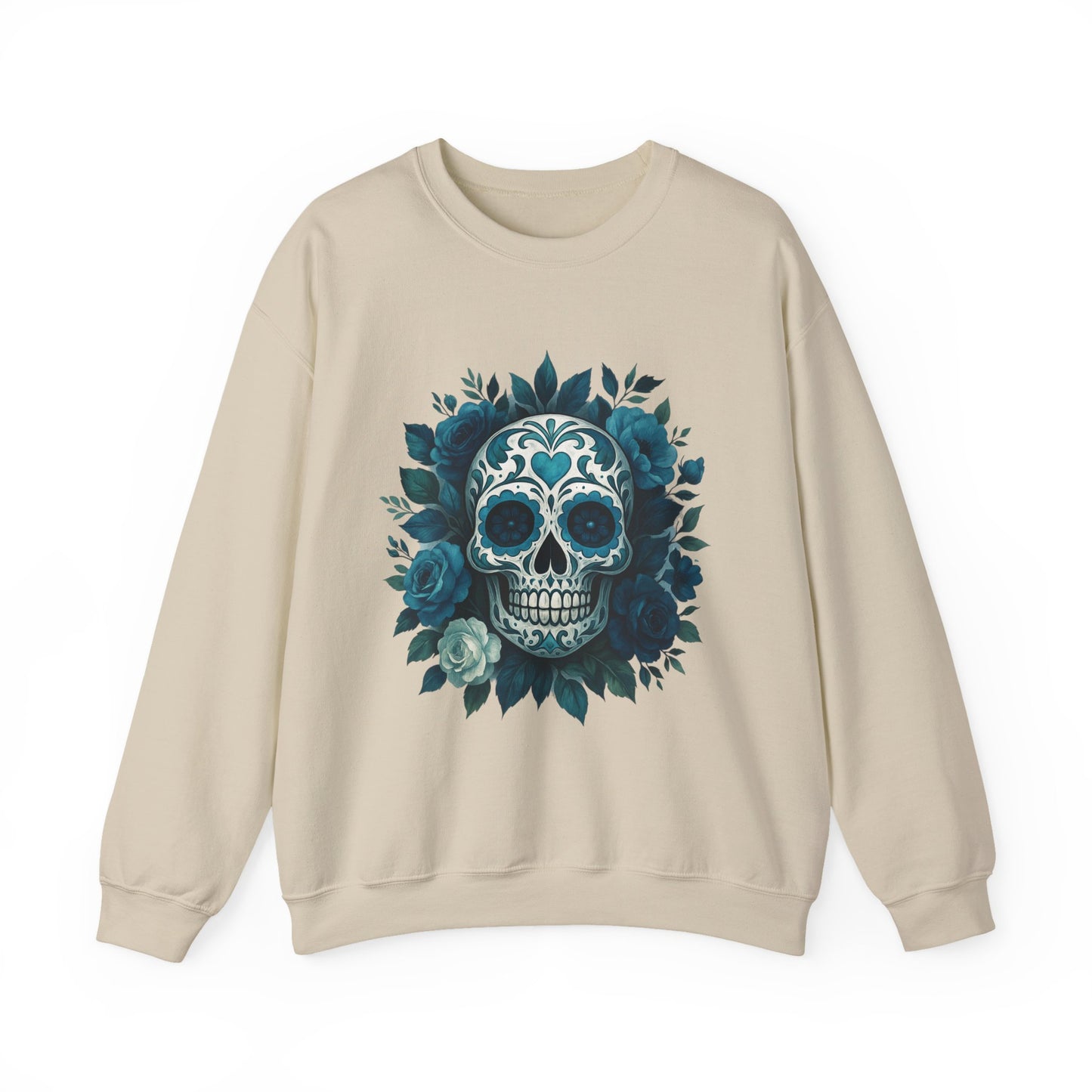 Colorful Sugar Skull Sweatshirt, Unisex Crewneck Sweatshirt for Halloween, Unique Gift for Day of the Dead, Cozy Fall Fashion, Casual Wear
