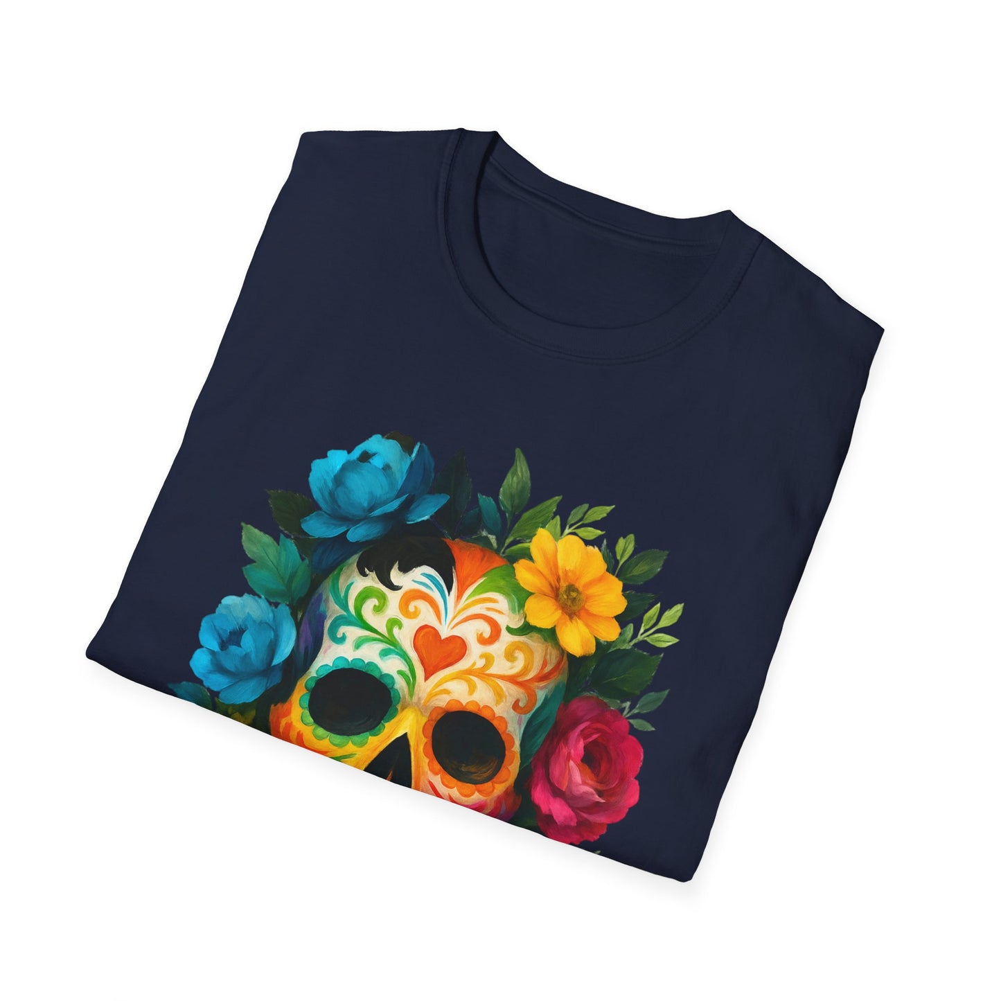 Colorful Floral Skull T-Shirt, Dia de los Muertos Tee, Casual Wear, Gifts for Her, Graphic Shirt, Boho Style Fashion