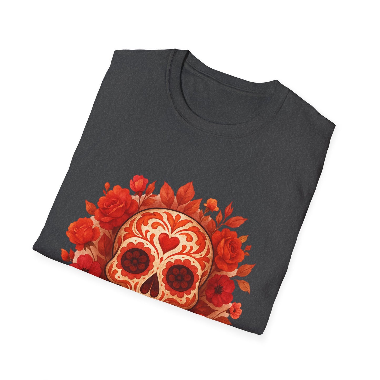 Colorful Floral Skull T-Shirt, Dia de los Muertos Tee, Casual Wear, Gifts for Her, Graphic Shirt, Boho Style Fashion