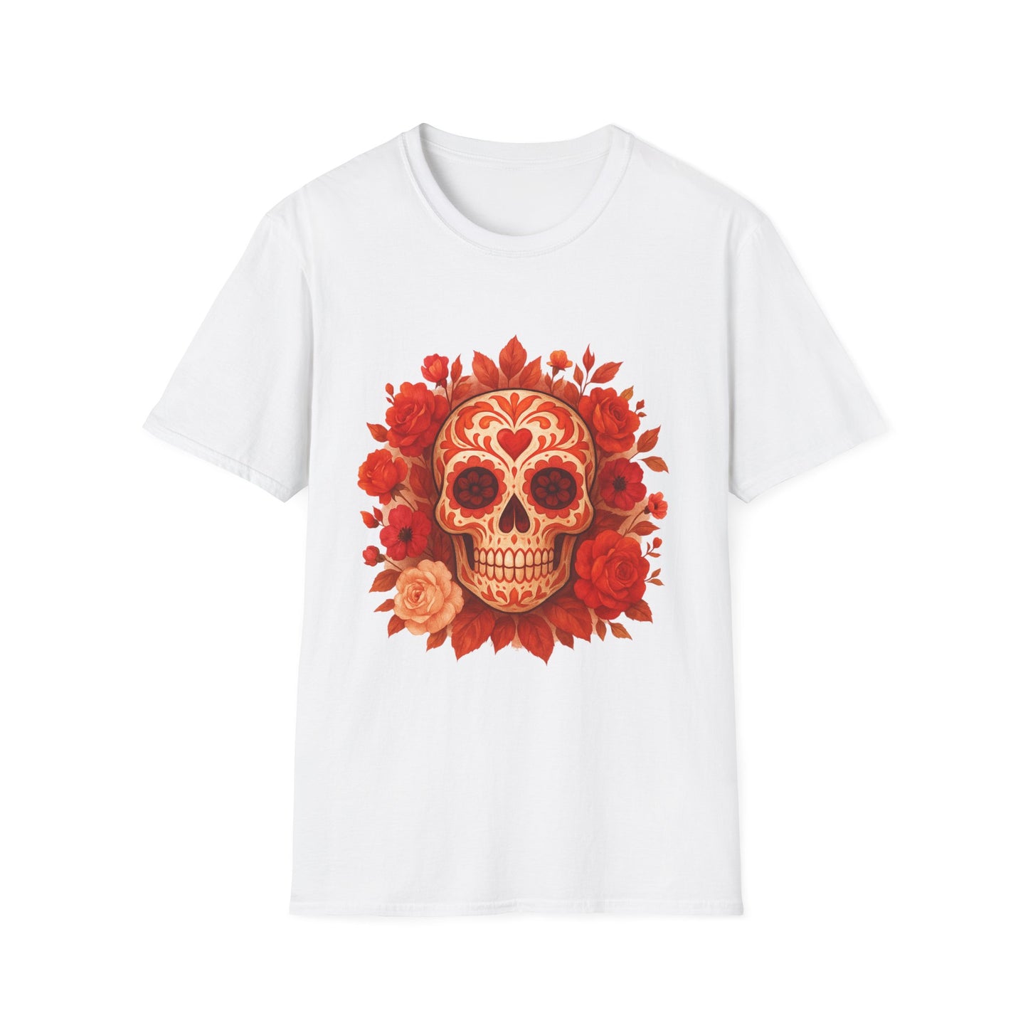 Colorful Floral Skull T-Shirt, Dia de los Muertos Tee, Casual Wear, Gifts for Her, Graphic Shirt, Boho Style Fashion
