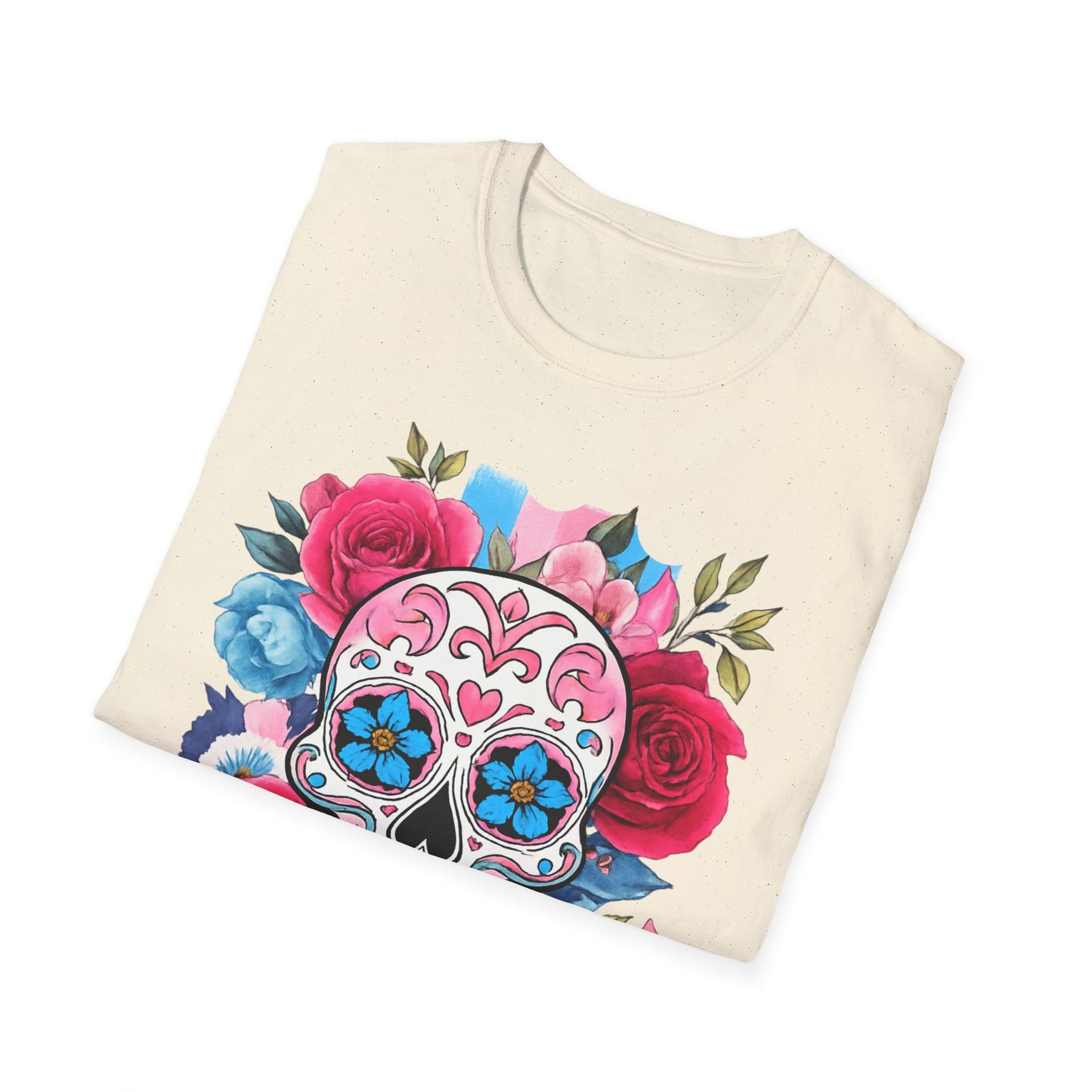 Colorful Floral Skull T-Shirt, Dia de los Muertos Tee, Casual Wear, Gifts for Her, Graphic Shirt, Boho Style Fashion