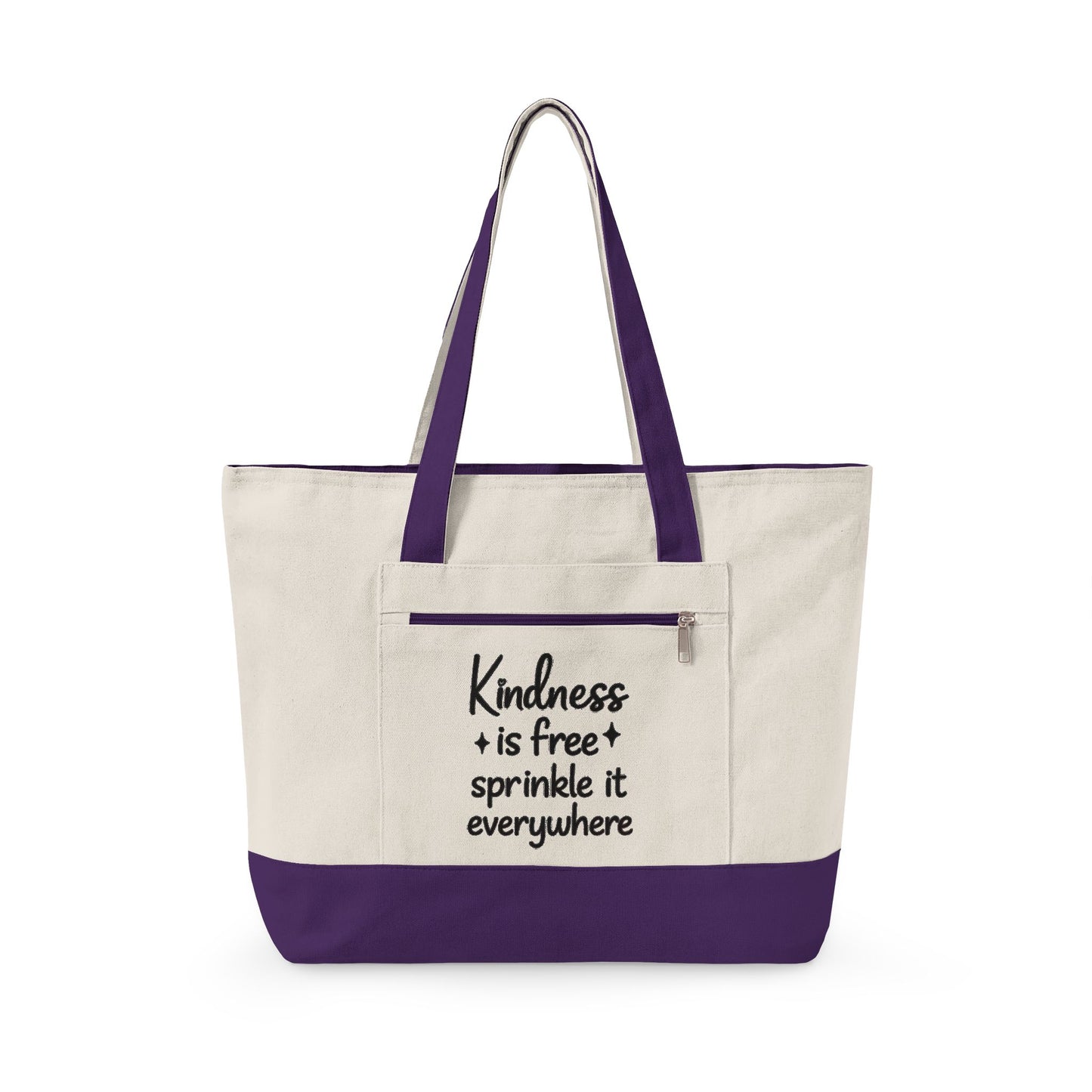 Canvas Tote Bag — “Kindness is Free, Sprinkle It Everywhere” Zippered Market Tote