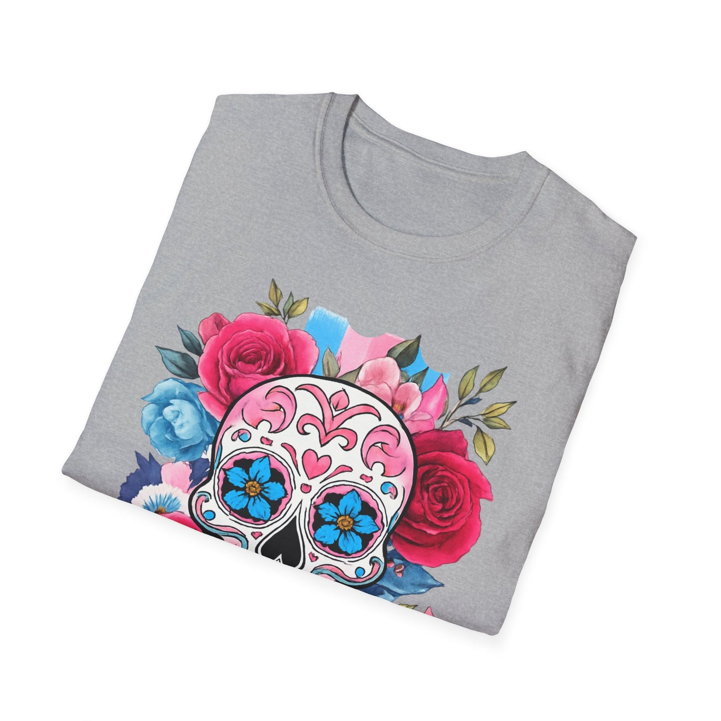 Colorful Floral Skull T-Shirt, Dia de los Muertos Tee, Casual Wear, Gifts for Her, Graphic Shirt, Boho Style Fashion