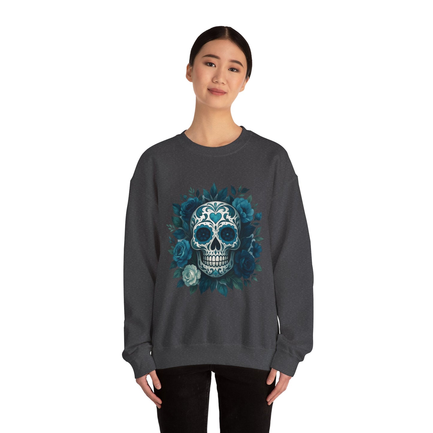 Colorful Sugar Skull Sweatshirt, Unisex Crewneck Sweatshirt for Halloween, Unique Gift for Day of the Dead, Cozy Fall Fashion, Casual Wear
