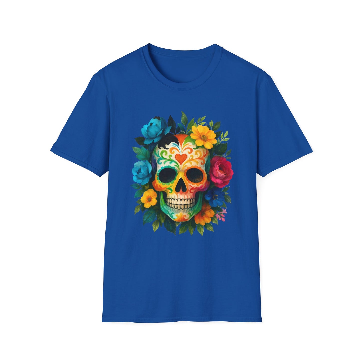 Colorful Floral Skull T-Shirt, Dia de los Muertos Tee, Casual Wear, Gifts for Her, Graphic Shirt, Boho Style Fashion
