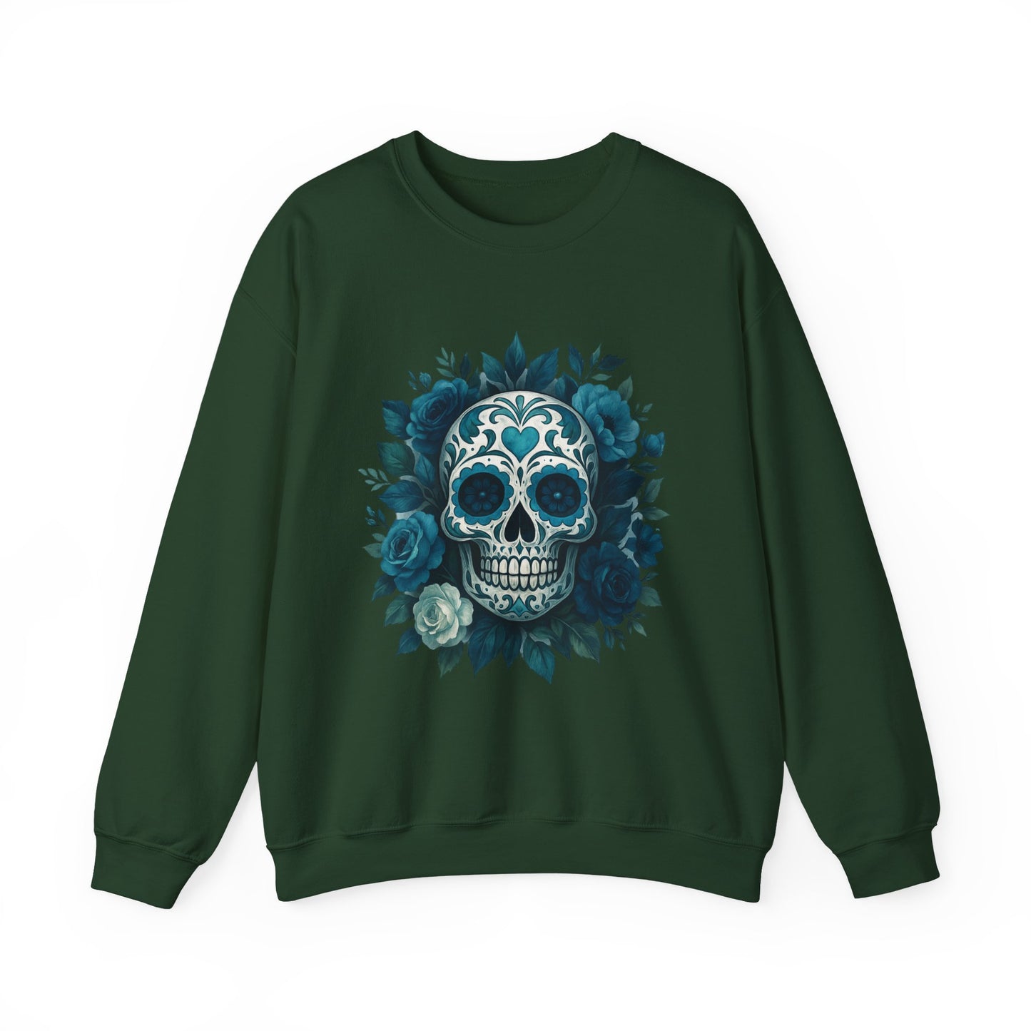Colorful Sugar Skull Sweatshirt, Unisex Crewneck Sweatshirt for Halloween, Unique Gift for Day of the Dead, Cozy Fall Fashion, Casual Wear