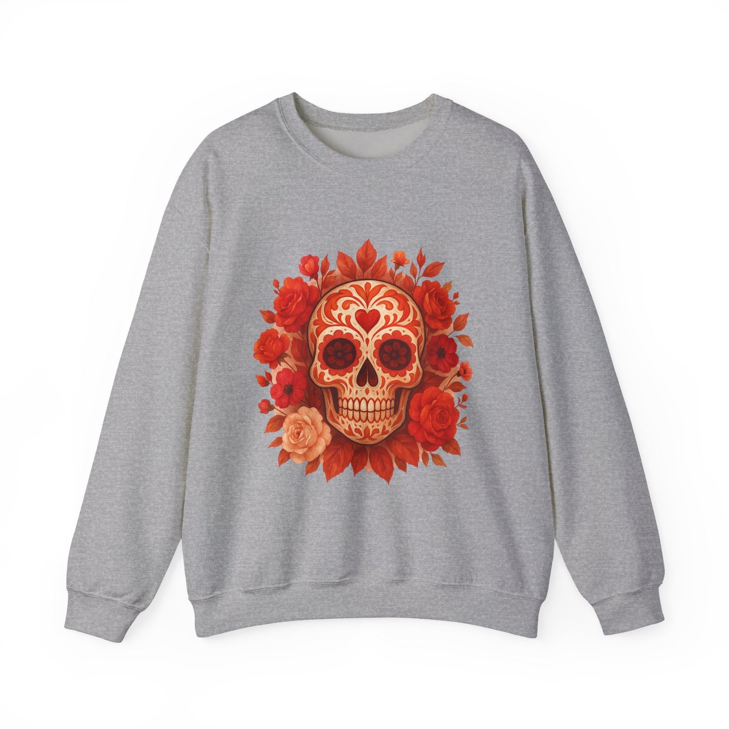 Colorful Sugar Skull Sweatshirt, Unisex Crewneck Sweatshirt for Halloween, Unique Gift for Day of the Dead, Cozy Fall Fashion, Casual Wear