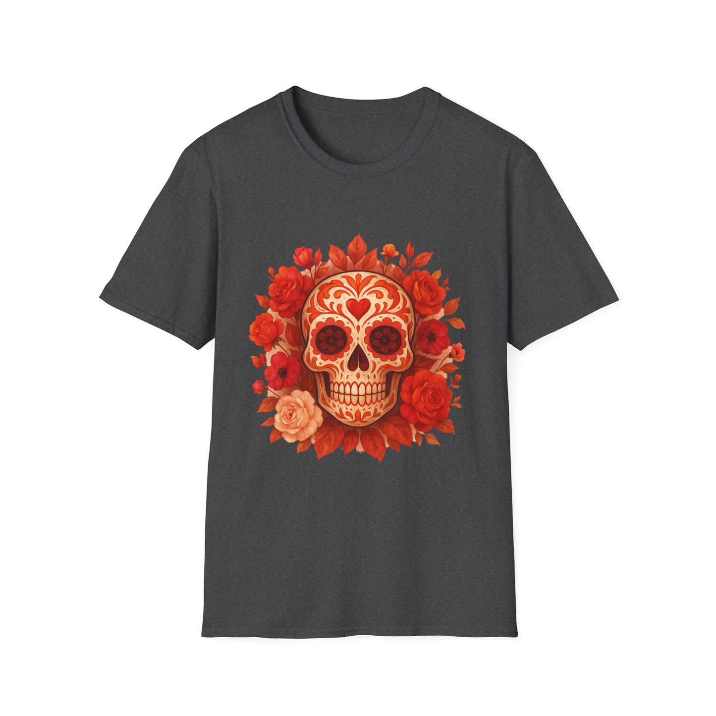 Colorful Floral Skull T-Shirt, Dia de los Muertos Tee, Casual Wear, Gifts for Her, Graphic Shirt, Boho Style Fashion