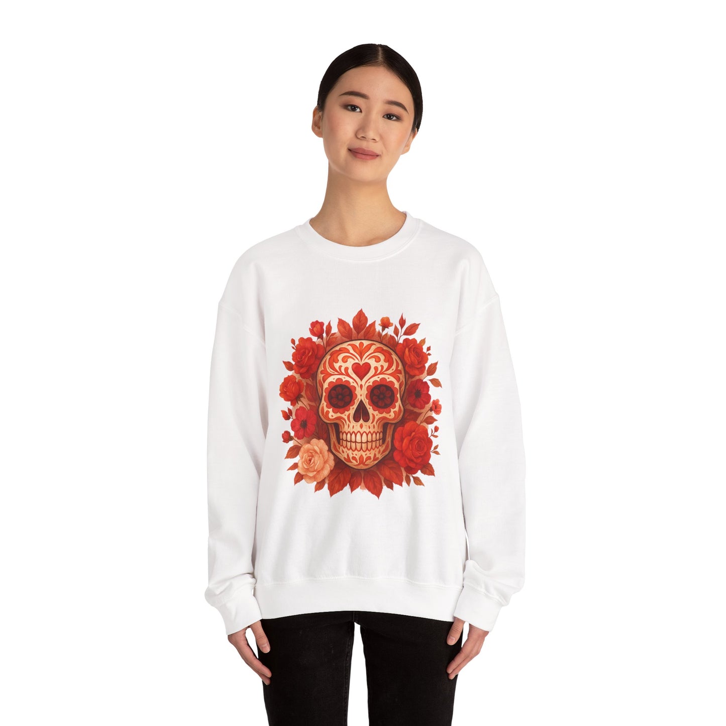 Colorful Sugar Skull Sweatshirt, Unisex Crewneck Sweatshirt for Halloween, Unique Gift for Day of the Dead, Cozy Fall Fashion, Casual Wear