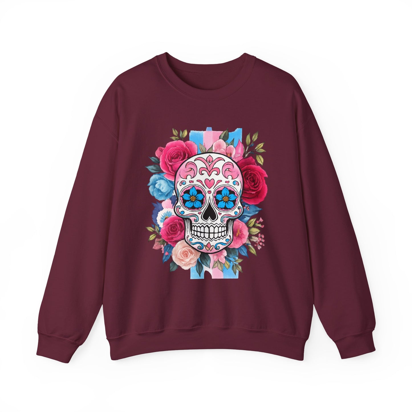Colorful Sugar Skull Sweatshirt, Unisex Crewneck Sweatshirt for Halloween, Unique Gift for Day of the Dead, Cozy Fall Fashion, Casual Wear