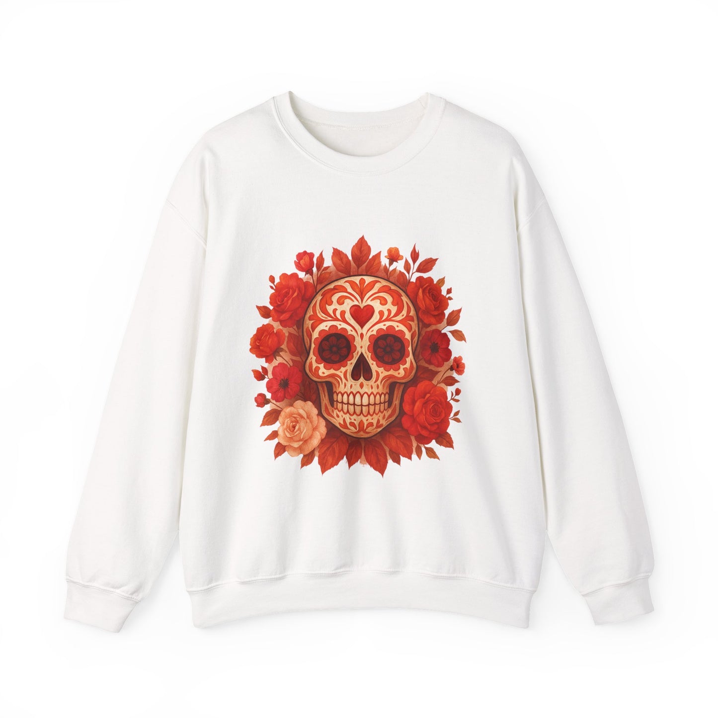 Colorful Sugar Skull Sweatshirt, Unisex Crewneck Sweatshirt for Halloween, Unique Gift for Day of the Dead, Cozy Fall Fashion, Casual Wear