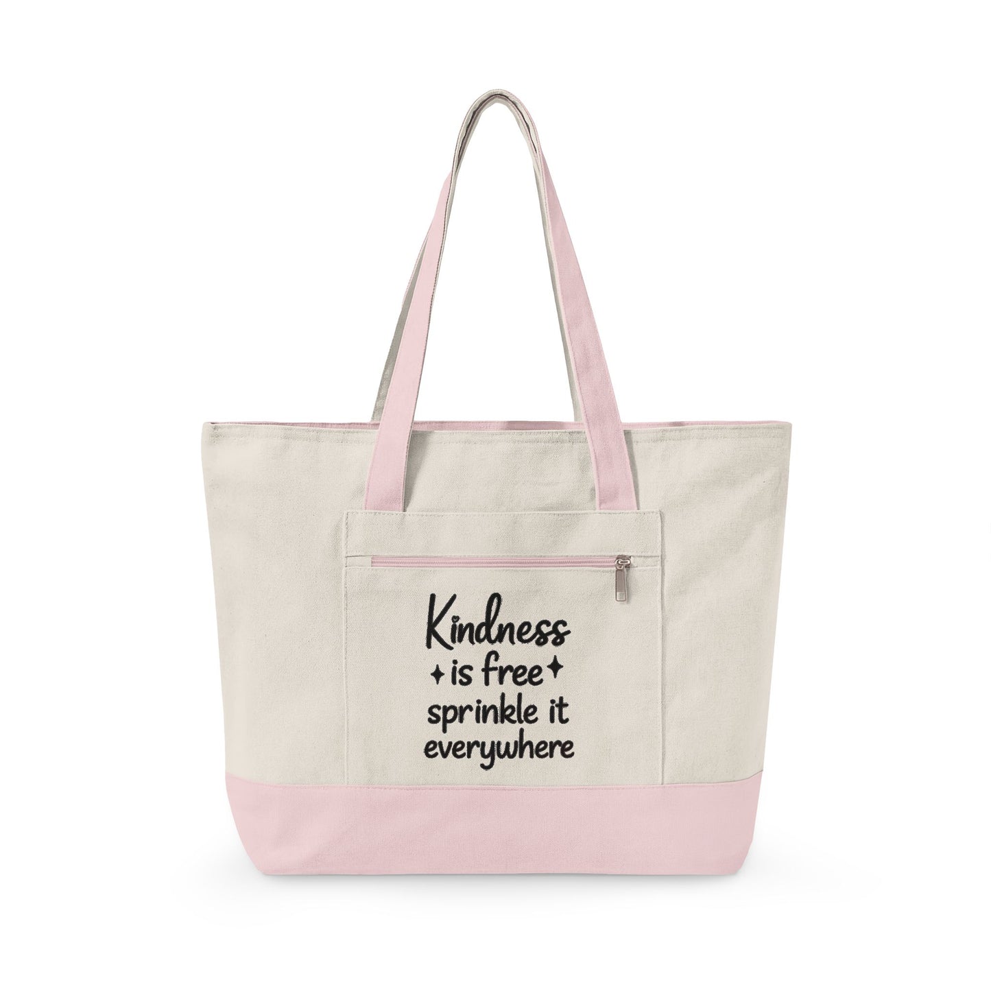 Canvas Tote Bag — “Kindness is Free, Sprinkle It Everywhere” Zippered Market Tote