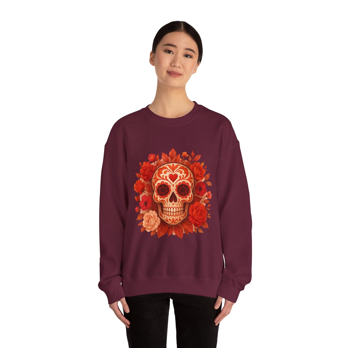 Colorful Sugar Skull Sweatshirt, Unisex Crewneck Sweatshirt for Halloween, Unique Gift for Day of the Dead, Cozy Fall Fashion, Casual Wear