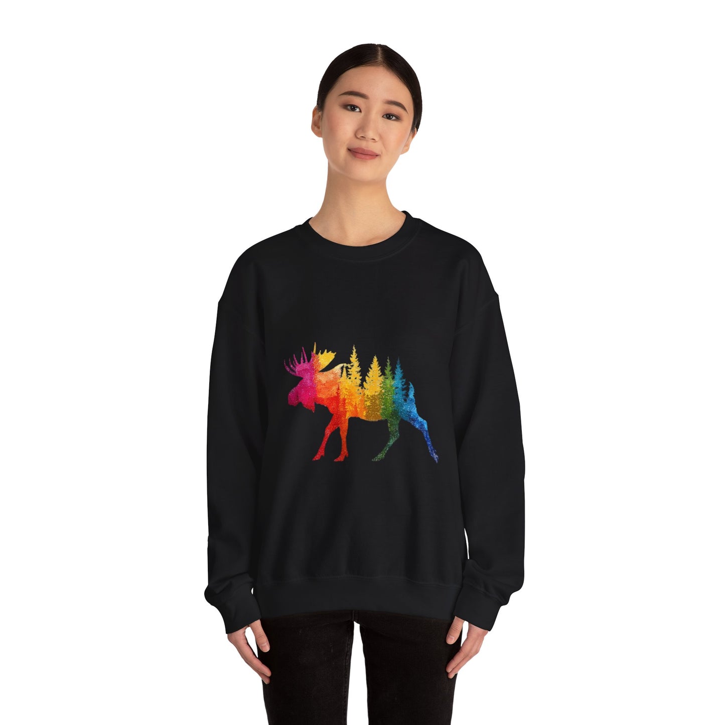 Moose Forest Crewneck Sweatshirt — LGBTQIA Wilderness Silhouette