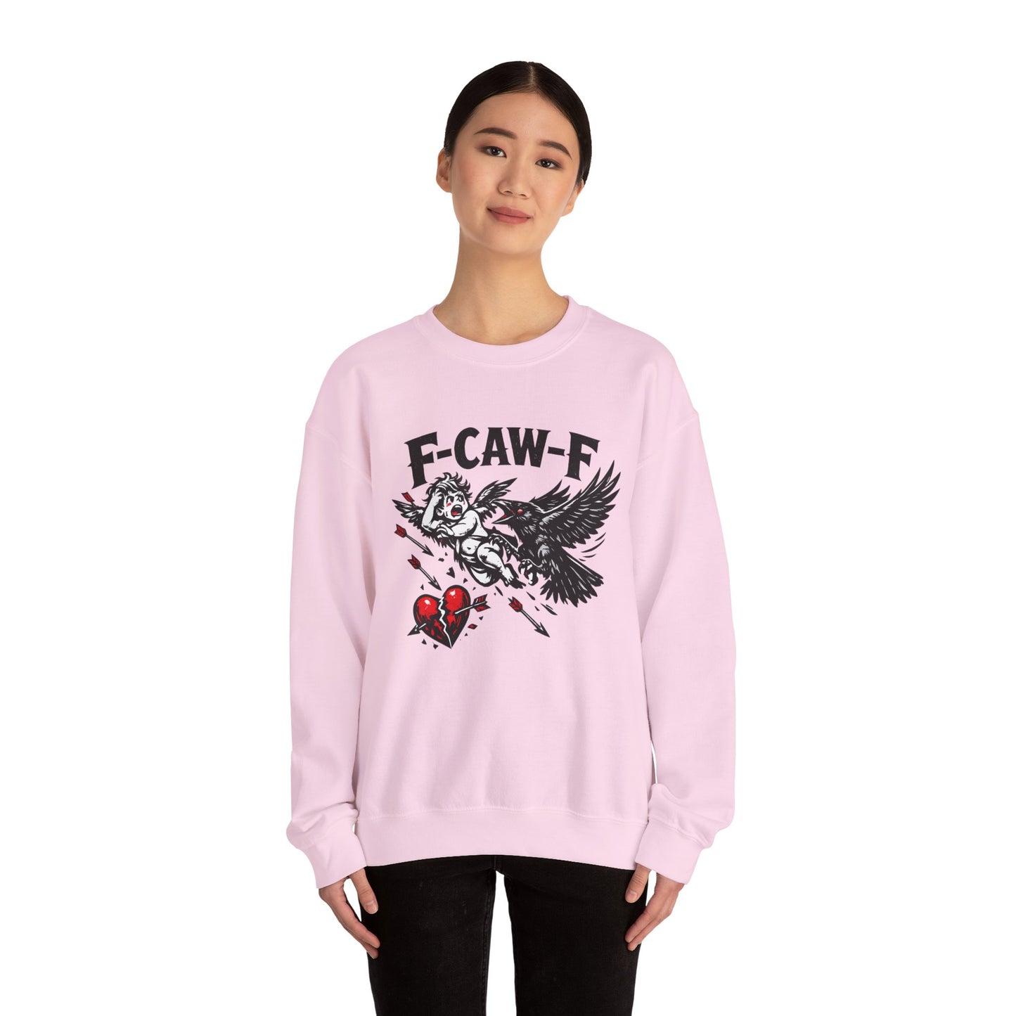 Anti-Valentine’s Day Crewneck Sweatshirt – F-CAW-F Crow Graphic, Funny Dark Humor Sweatshirt