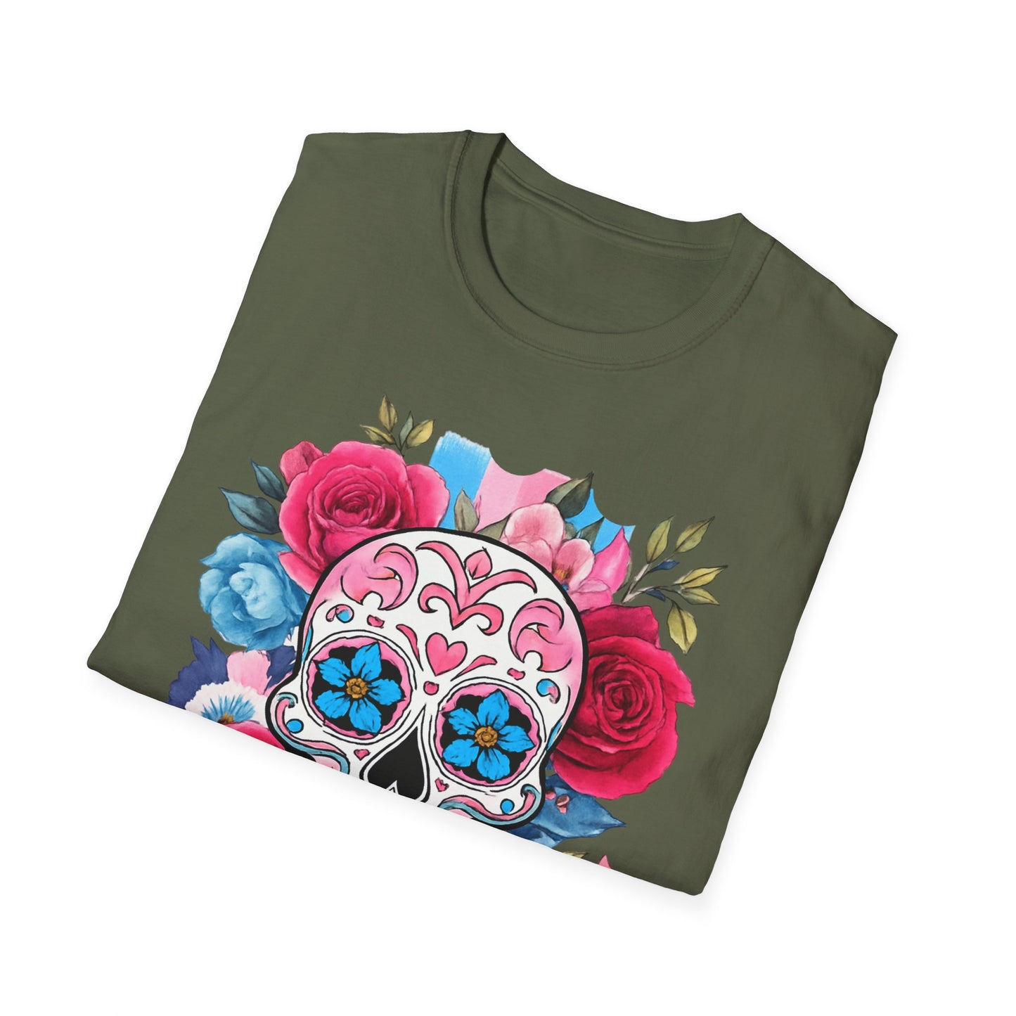 Colorful Floral Skull T-Shirt, Dia de los Muertos Tee, Casual Wear, Gifts for Her, Graphic Shirt, Boho Style Fashion