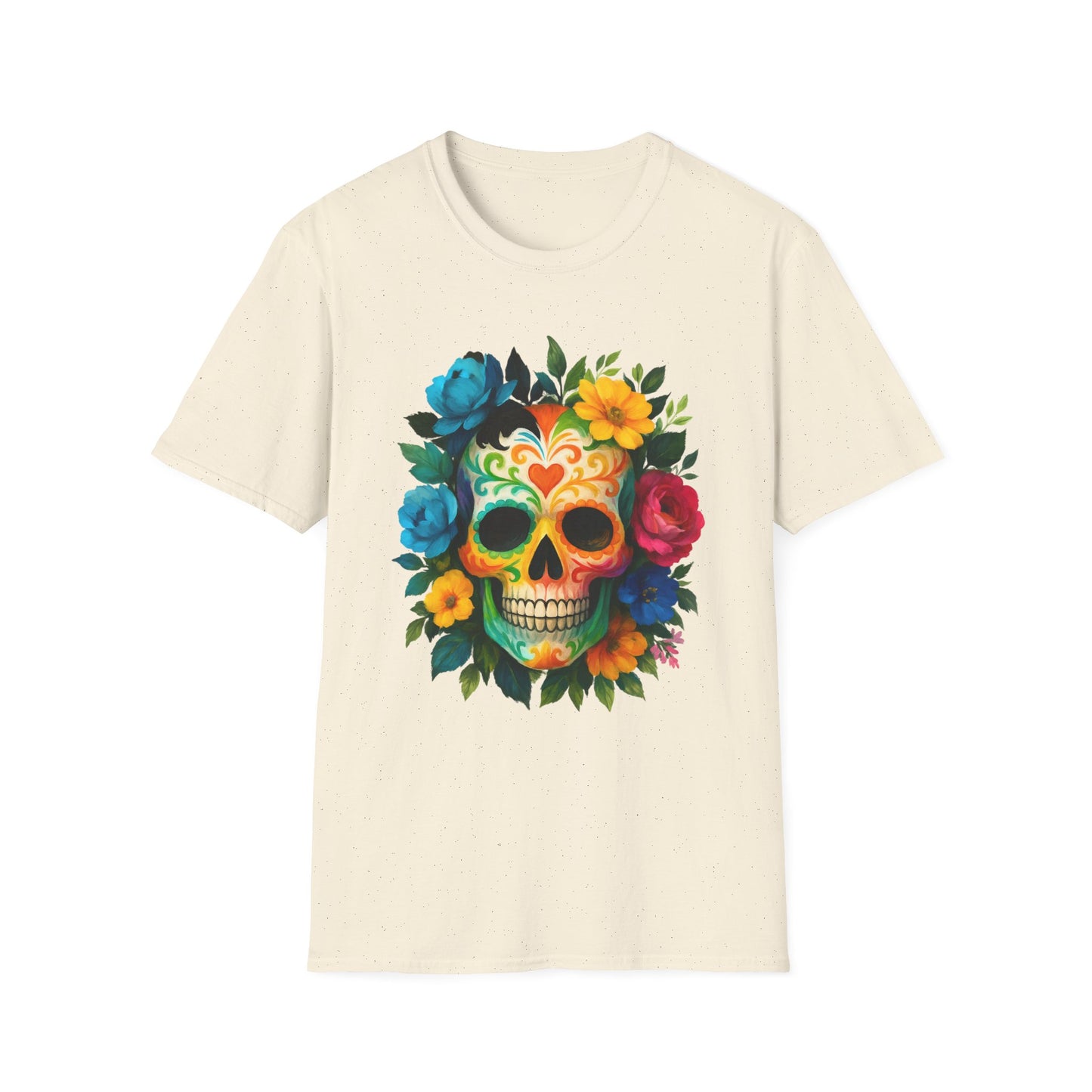 Colorful Floral Skull T-Shirt, Dia de los Muertos Tee, Casual Wear, Gifts for Her, Graphic Shirt, Boho Style Fashion