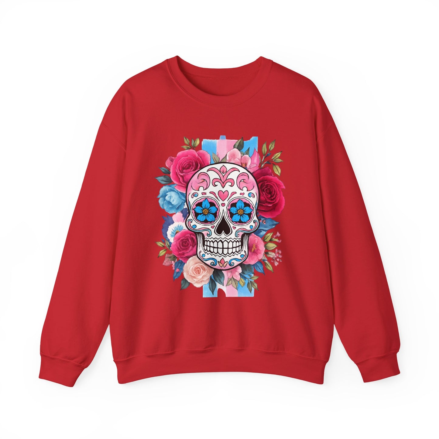 Colorful Sugar Skull Sweatshirt, Unisex Crewneck Sweatshirt for Halloween, Unique Gift for Day of the Dead, Cozy Fall Fashion, Casual Wear