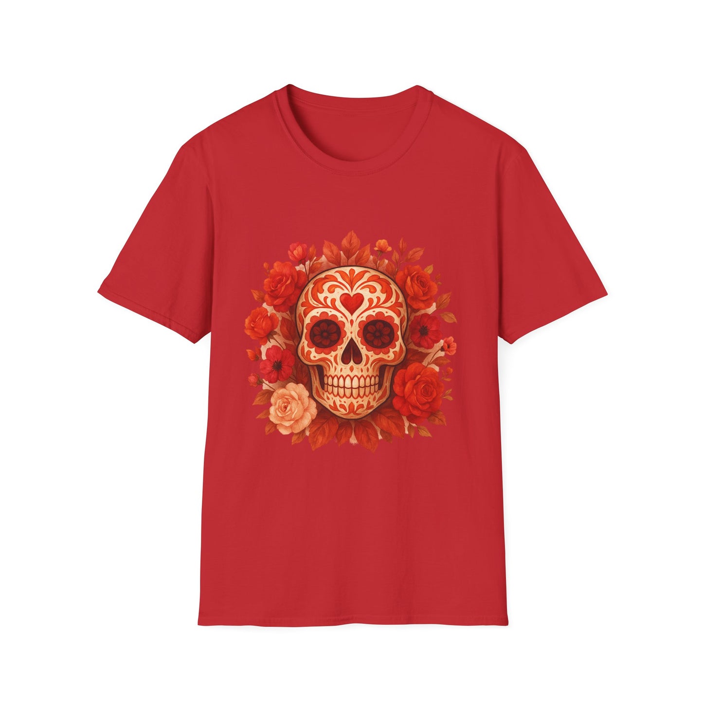 Colorful Floral Skull T-Shirt, Dia de los Muertos Tee, Casual Wear, Gifts for Her, Graphic Shirt, Boho Style Fashion
