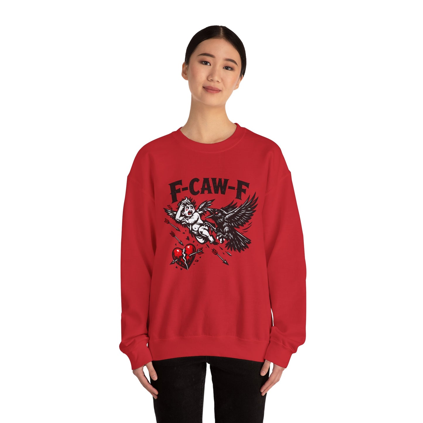 Anti-Valentine’s Day Crewneck Sweatshirt – F-CAW-F Crow Graphic, Funny Dark Humor Sweatshirt