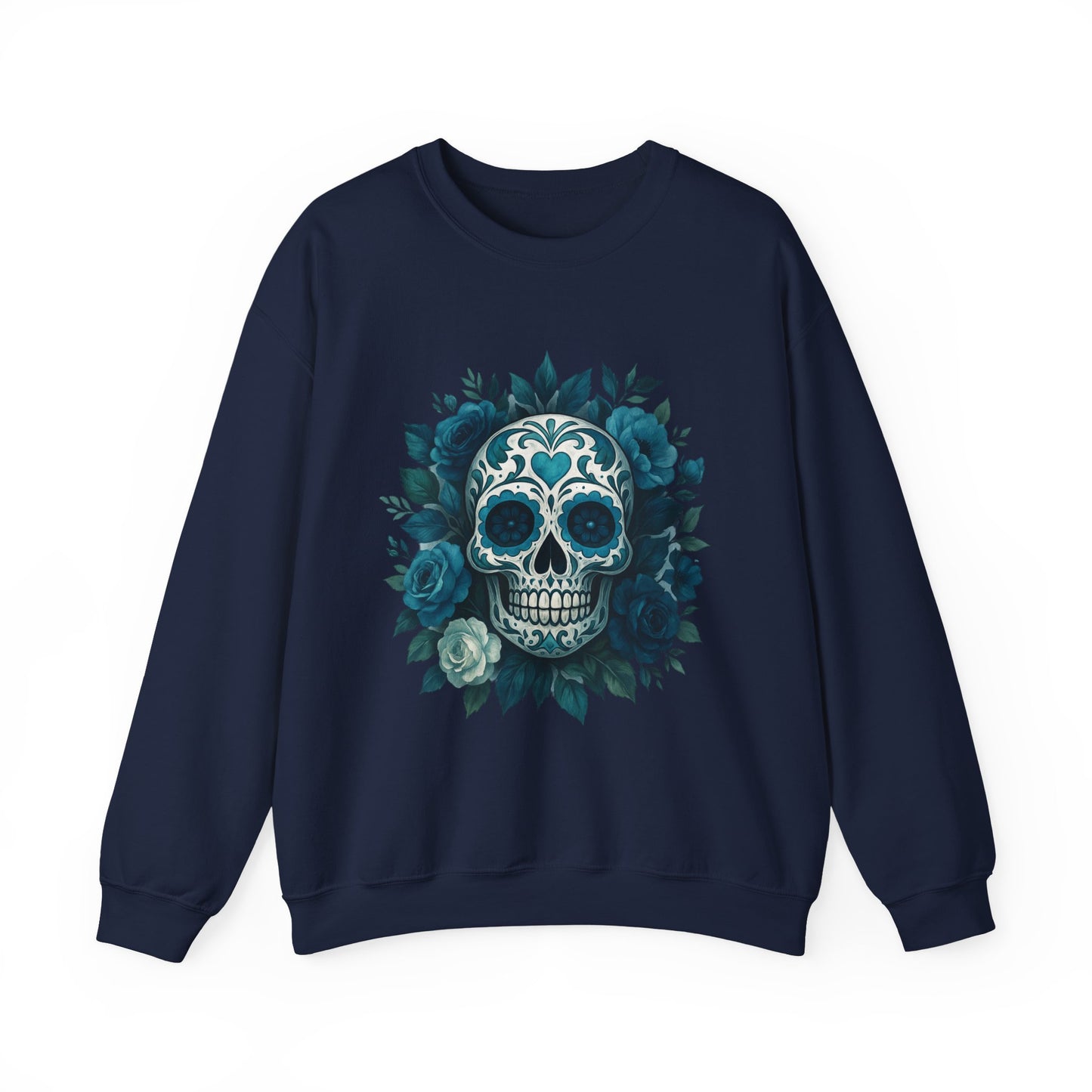 Colorful Sugar Skull Sweatshirt, Unisex Crewneck Sweatshirt for Halloween, Unique Gift for Day of the Dead, Cozy Fall Fashion, Casual Wear