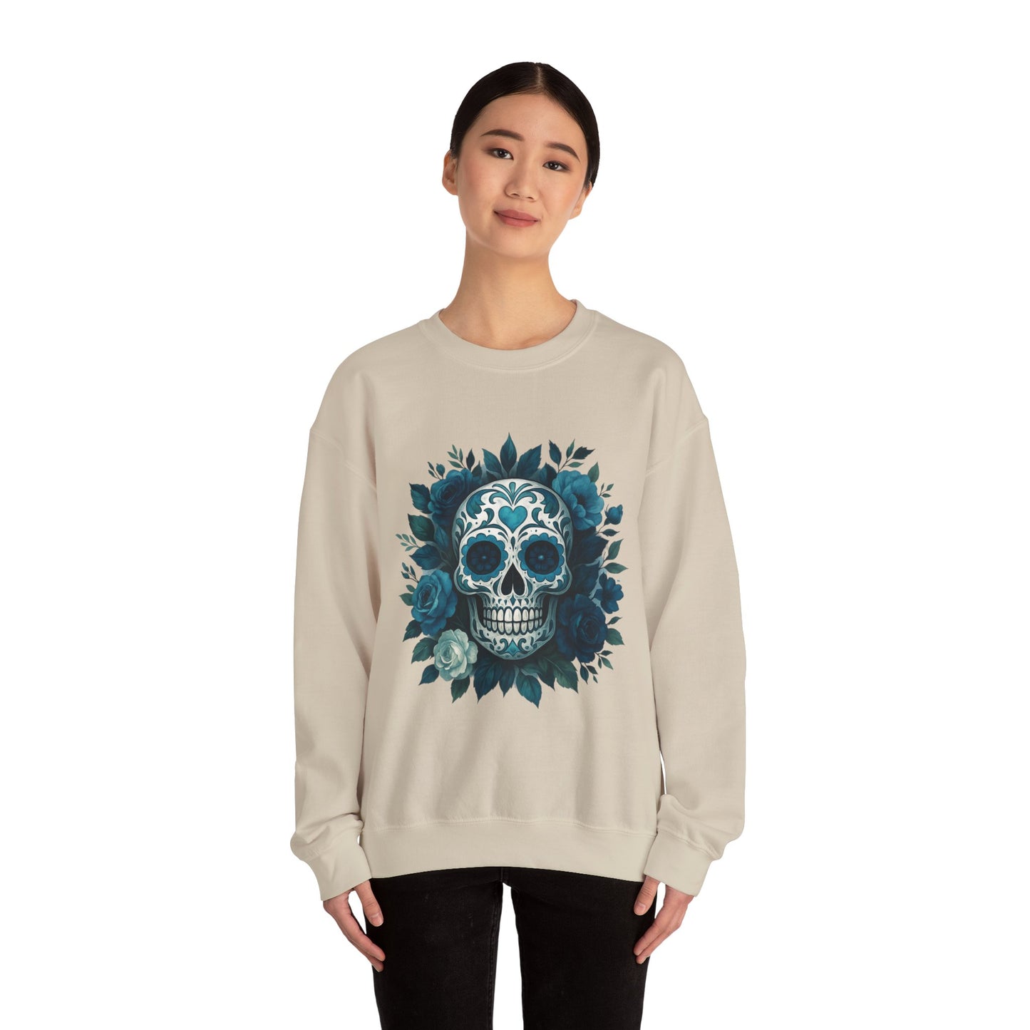 Colorful Sugar Skull Sweatshirt, Unisex Crewneck Sweatshirt for Halloween, Unique Gift for Day of the Dead, Cozy Fall Fashion, Casual Wear