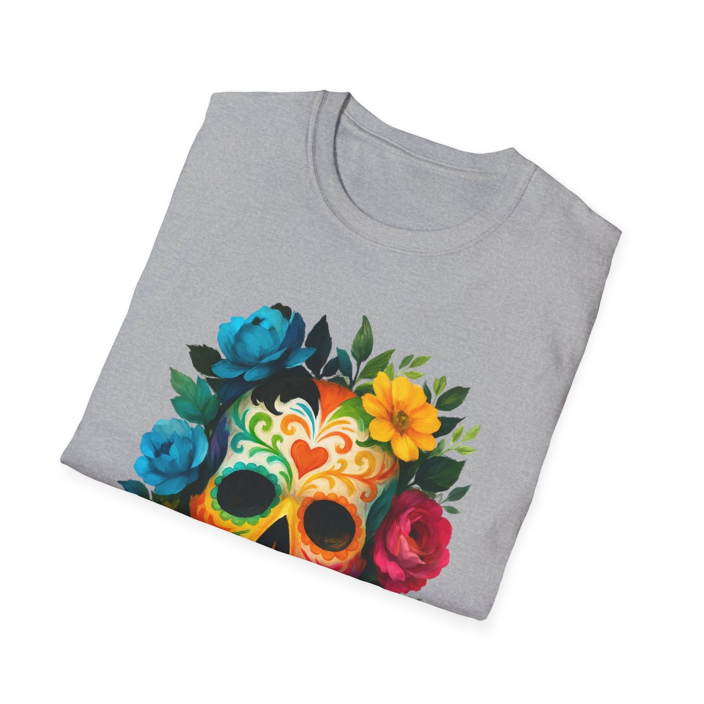 Colorful Floral Skull T-Shirt, Dia de los Muertos Tee, Casual Wear, Gifts for Her, Graphic Shirt, Boho Style Fashion