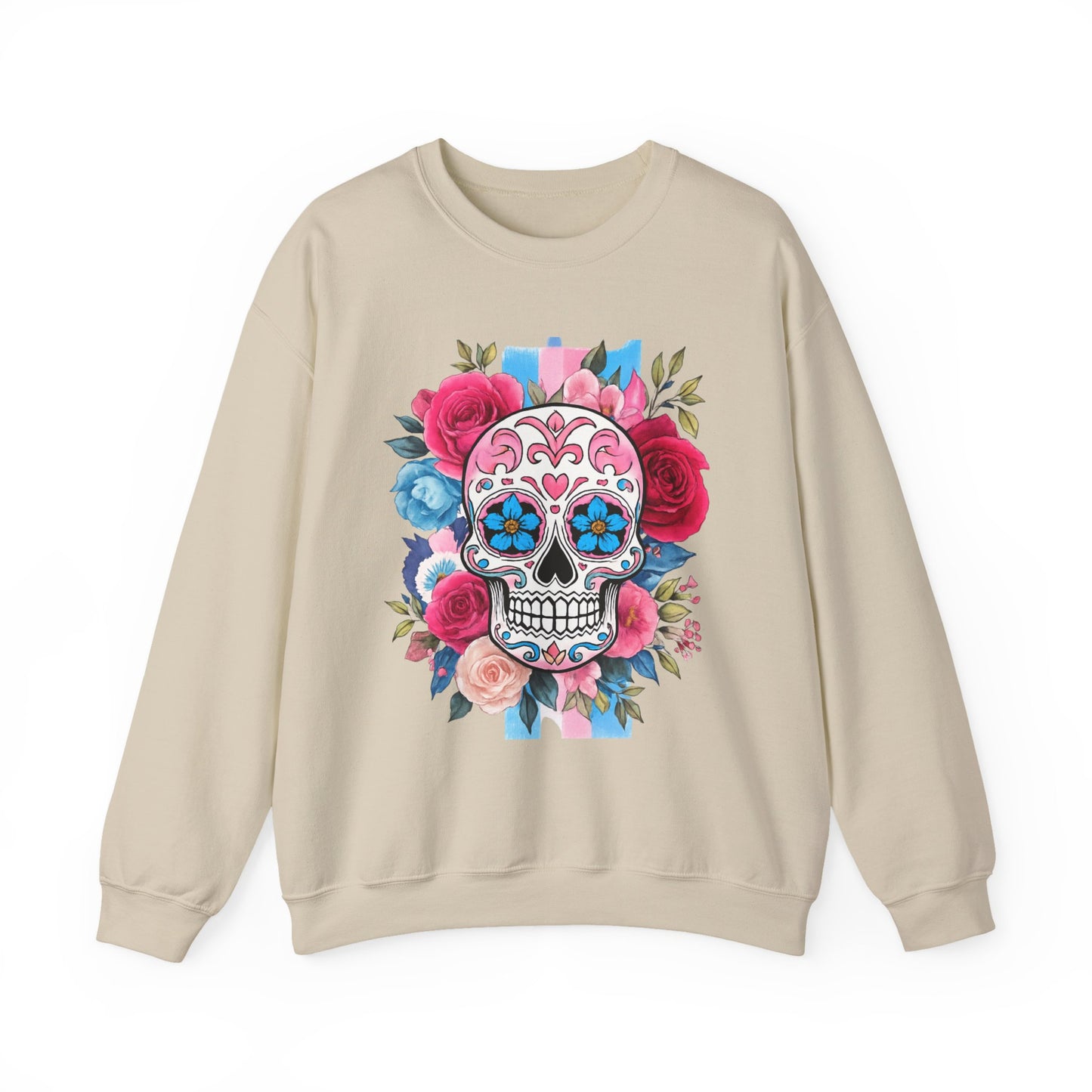 Colorful Sugar Skull Sweatshirt, Unisex Crewneck Sweatshirt for Halloween, Unique Gift for Day of the Dead, Cozy Fall Fashion, Casual Wear