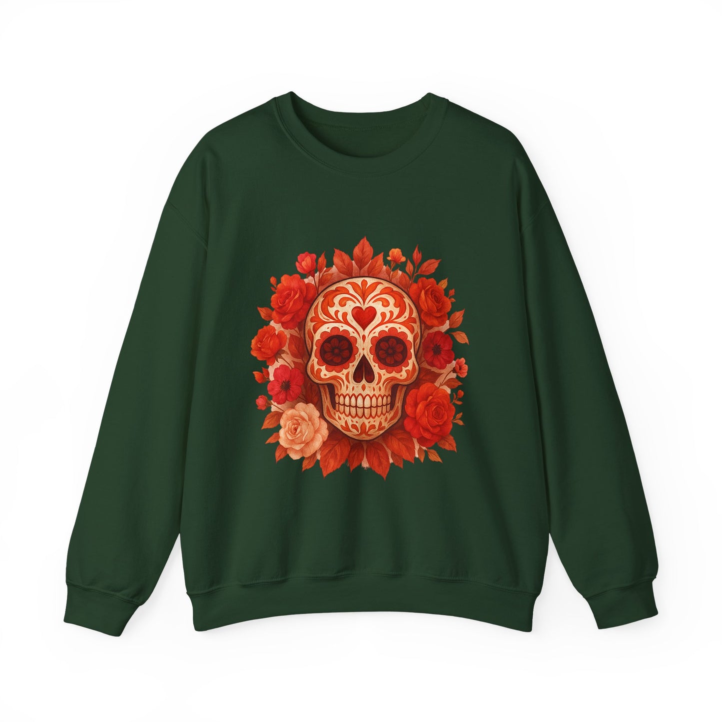 Colorful Sugar Skull Sweatshirt, Unisex Crewneck Sweatshirt for Halloween, Unique Gift for Day of the Dead, Cozy Fall Fashion, Casual Wear