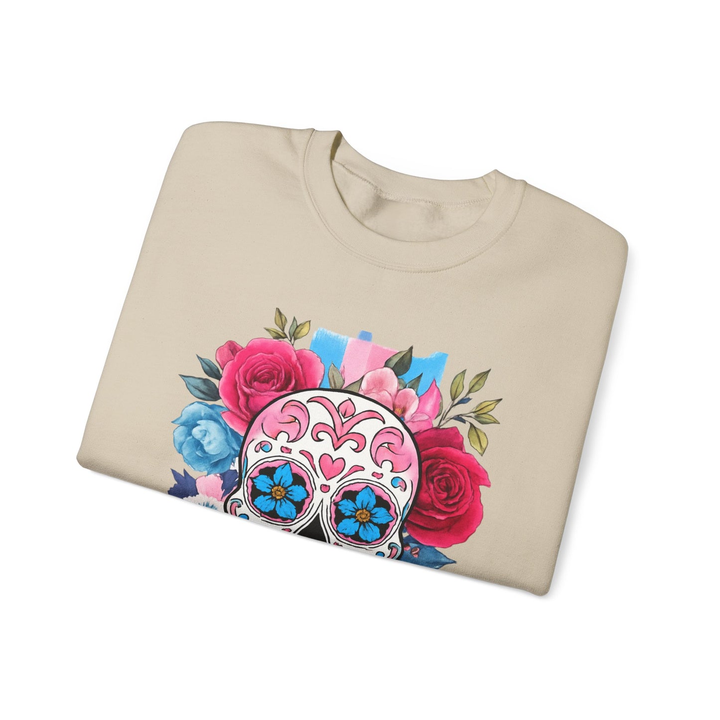 Colorful Sugar Skull Sweatshirt, Unisex Crewneck Sweatshirt for Halloween, Unique Gift for Day of the Dead, Cozy Fall Fashion, Casual Wear